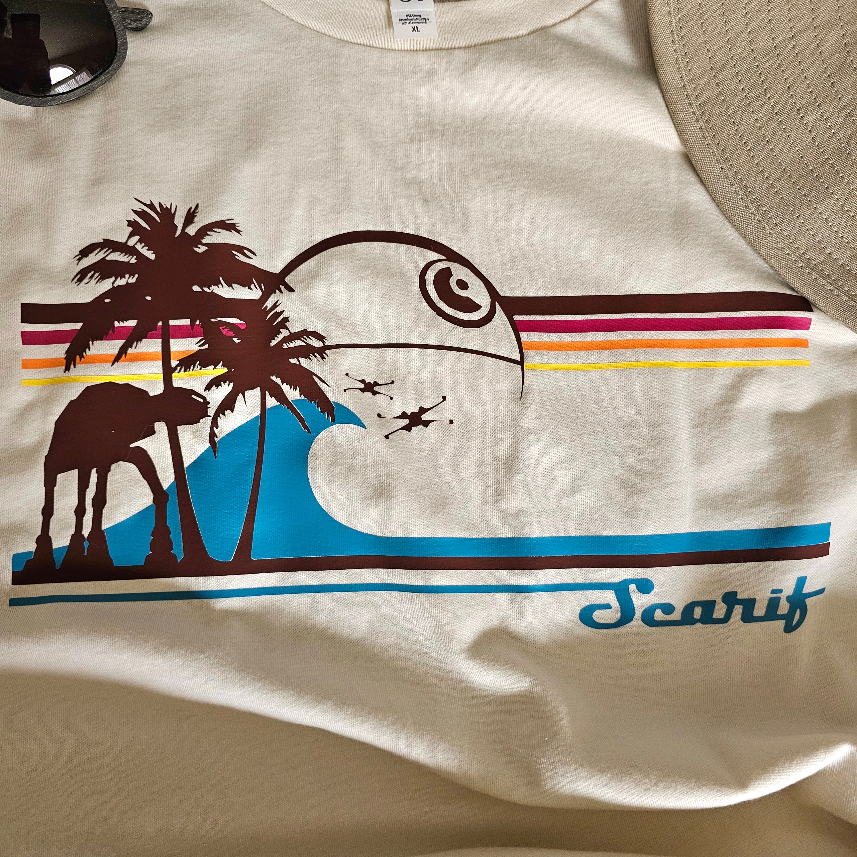 Scarif Sunset Paradise – Retro Star Wars Inspired Beach Tee